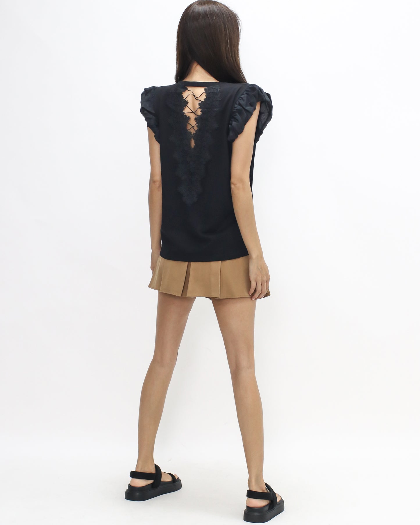 Black crochet cutout back tee