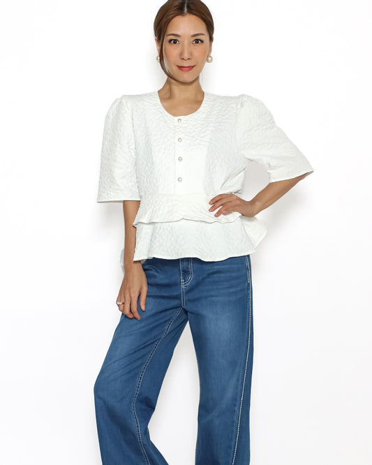 ivory layers texture puff sleeves top