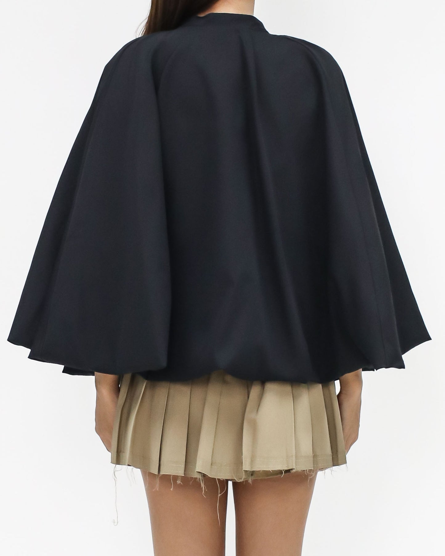 black fold cape jacket w/ belt