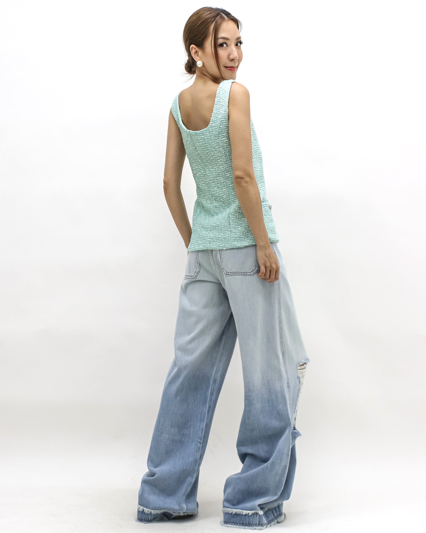 blue denim ombre ripped wide legs jeans *pre-order*