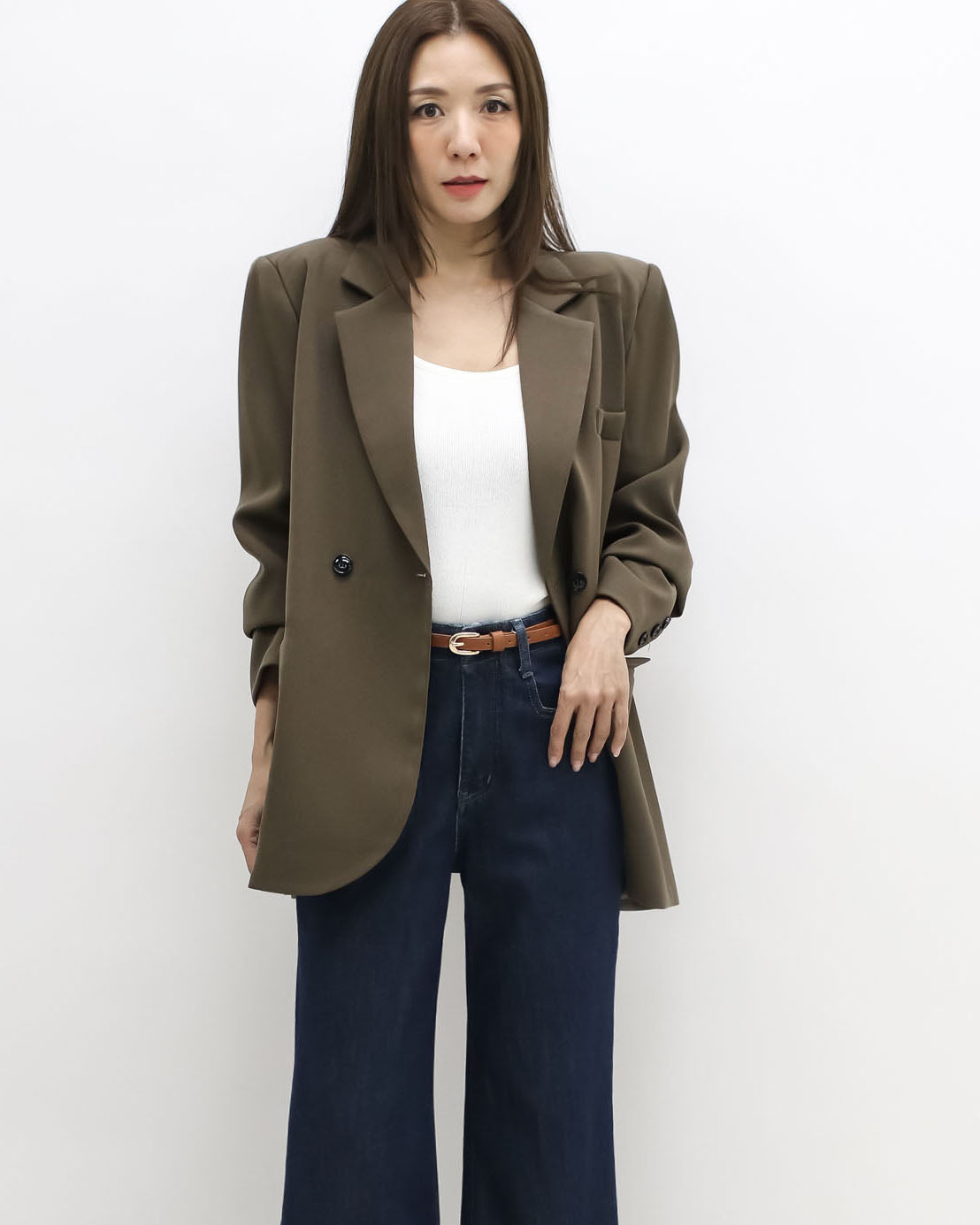 brown double button blazer