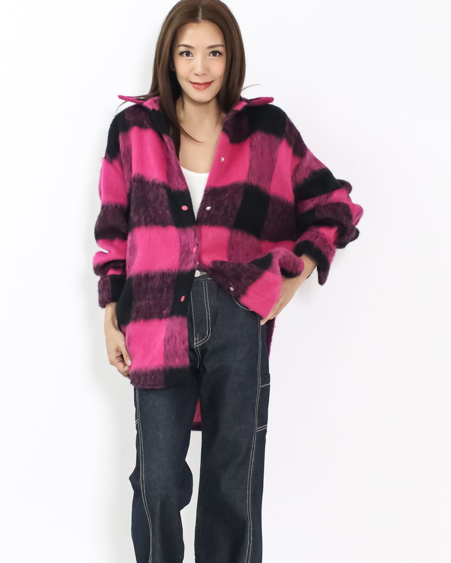 pink & black checkers wool blended shirt *pre-order*