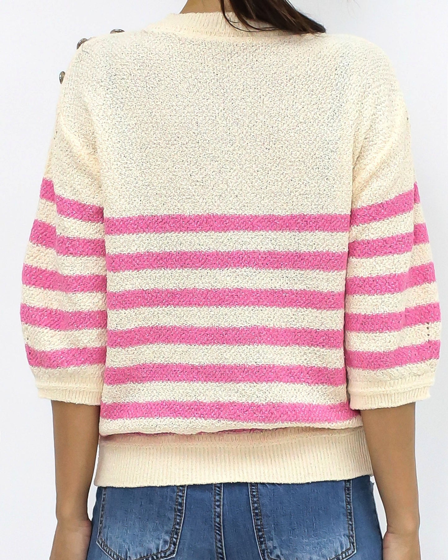 ivory & luxe pink stripes knitted top *pre-order*