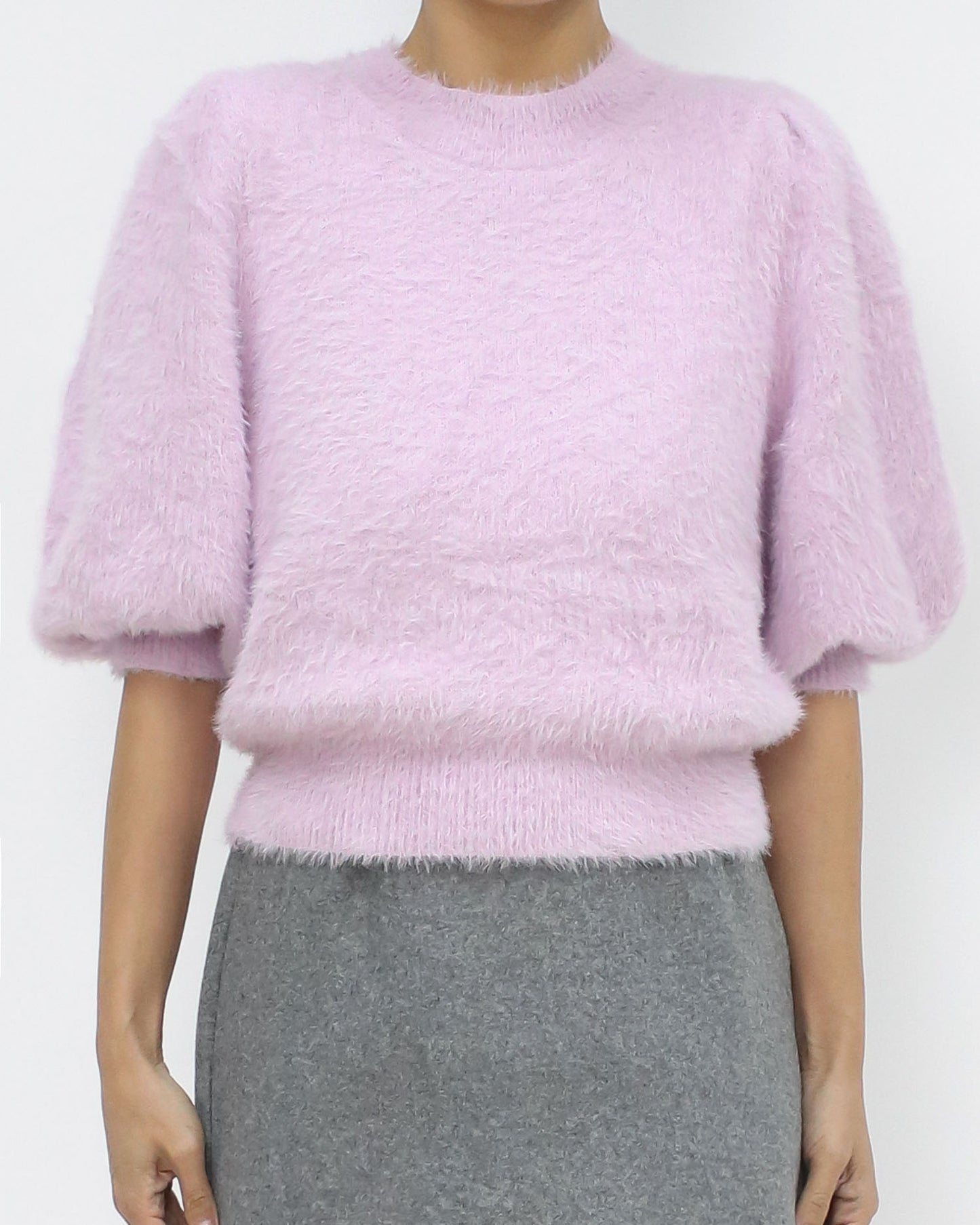 lilac puff sleeves fluffy knitted top *pre-order*