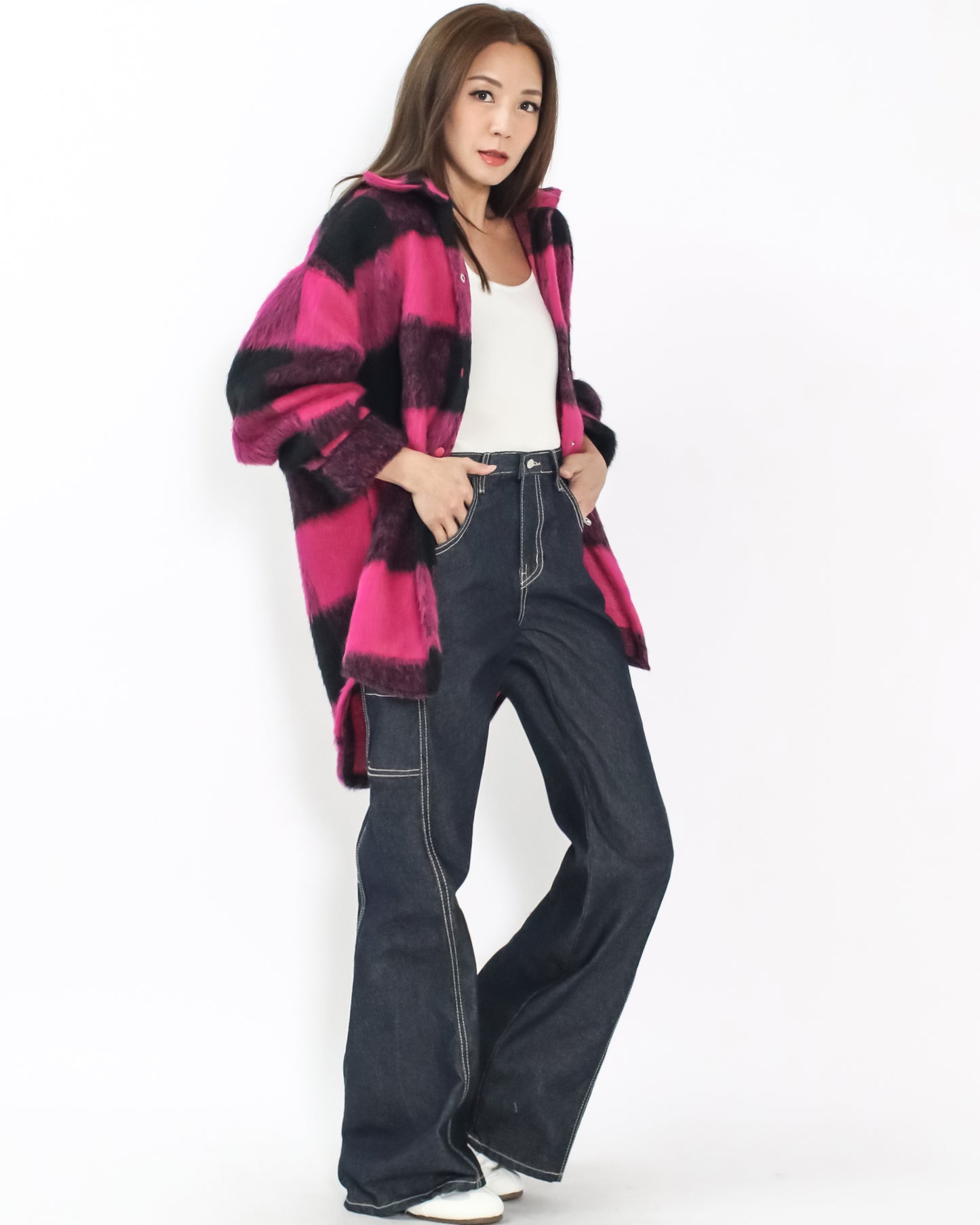 pink & black checkers wool blended shirt *pre-order*