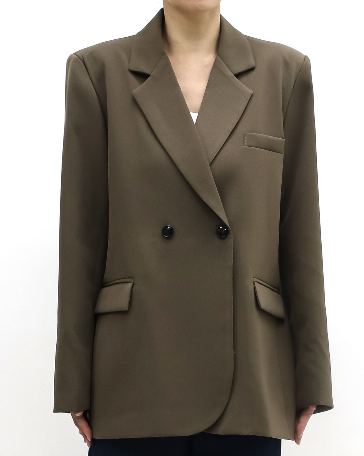 brown double button blazer