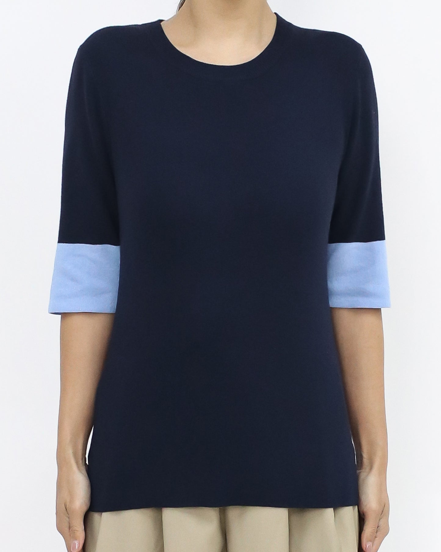 navy & blue contrast fine knitted top