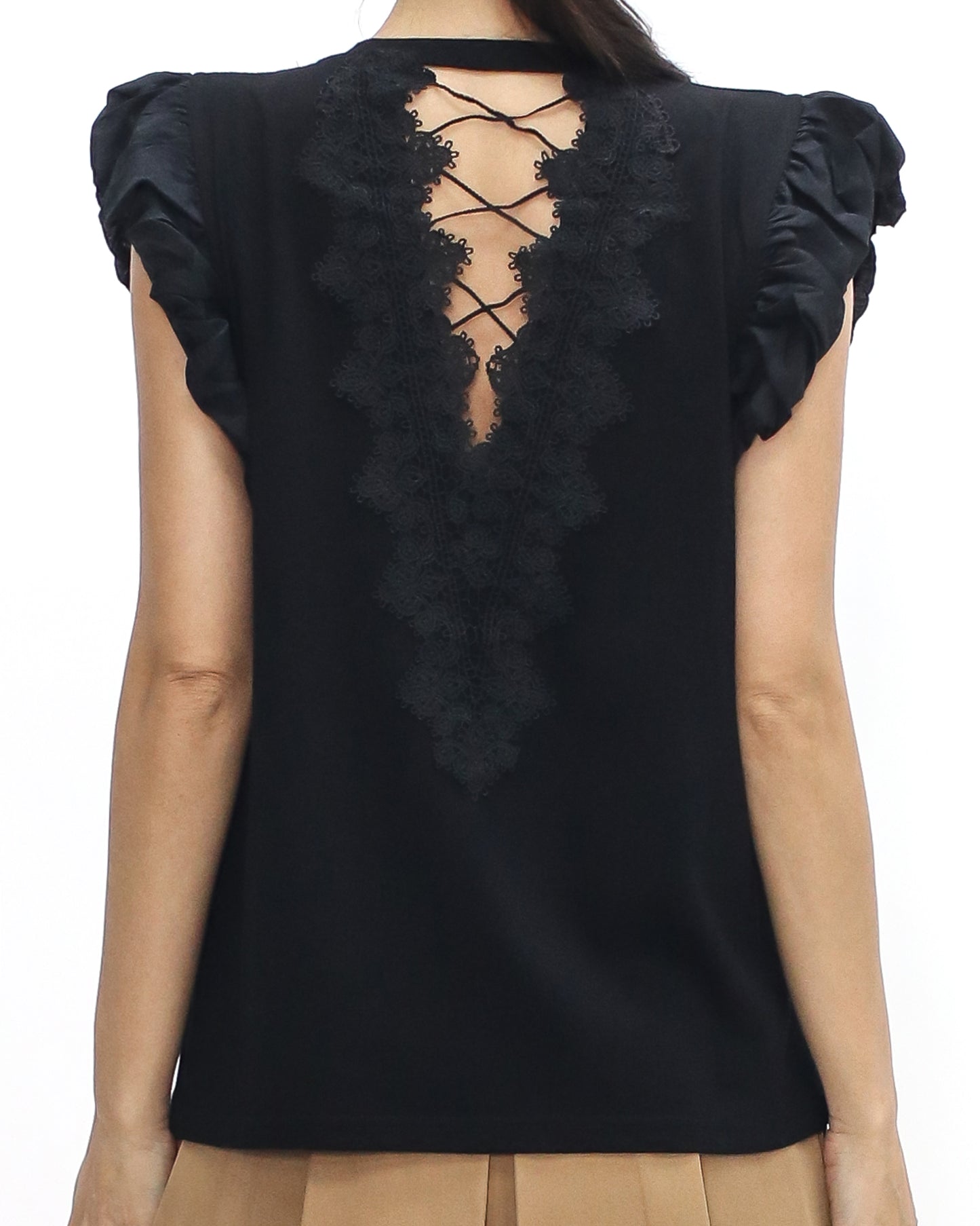 Black crochet cutout back tee