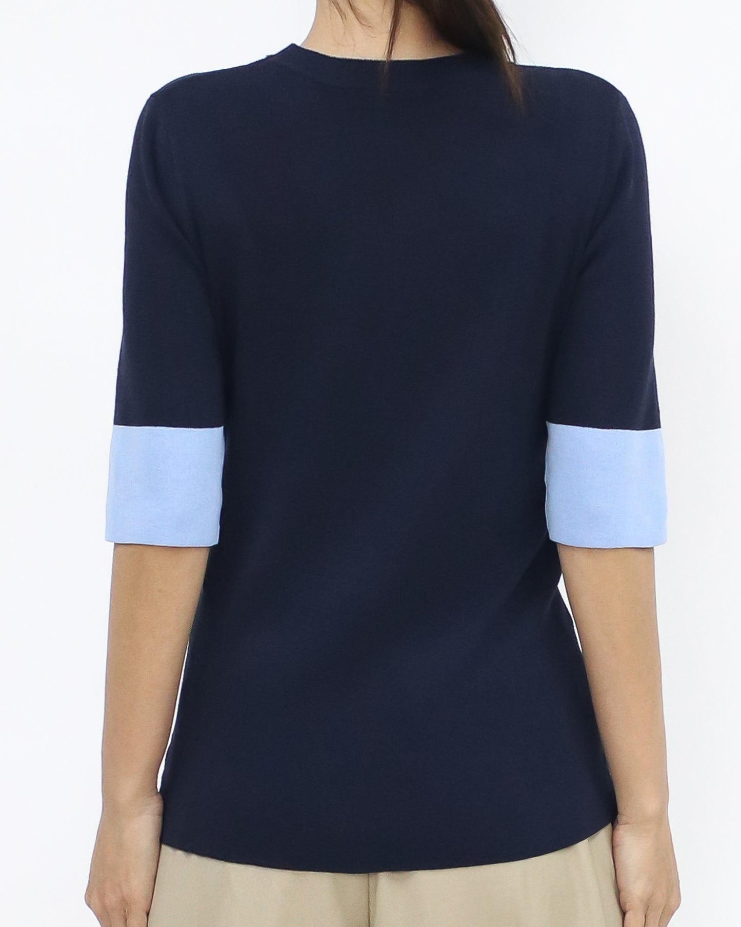 navy & blue contrast fine knitted top