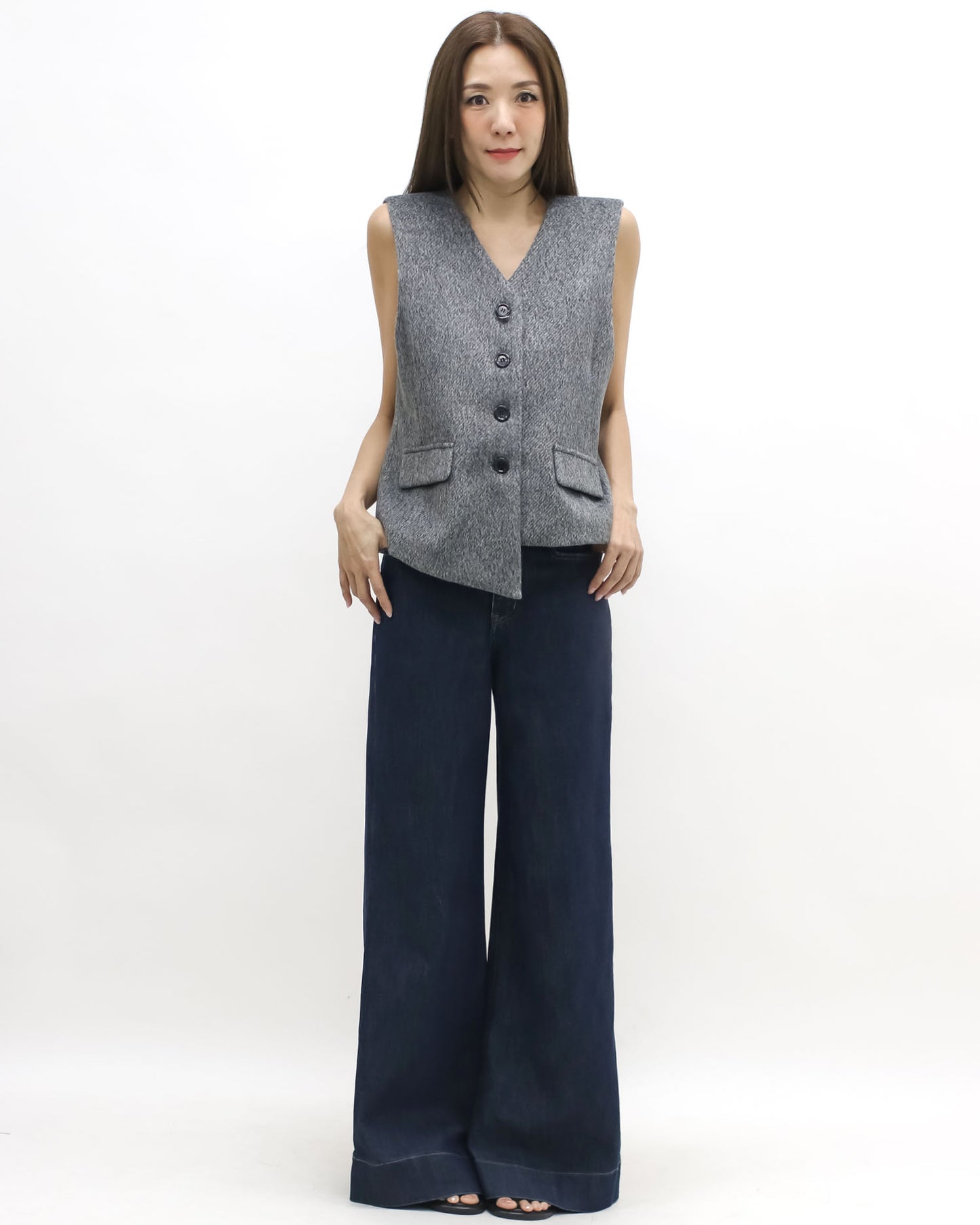 grey wool blended asymmetric vest jacket