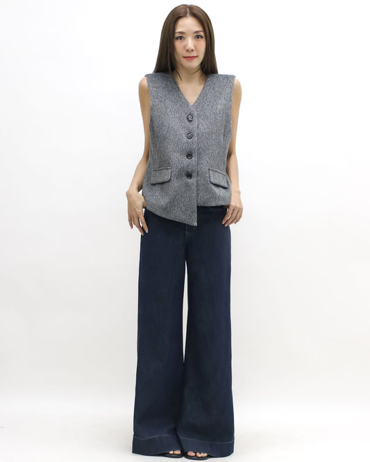grey wool blended asymmetric vest jacket