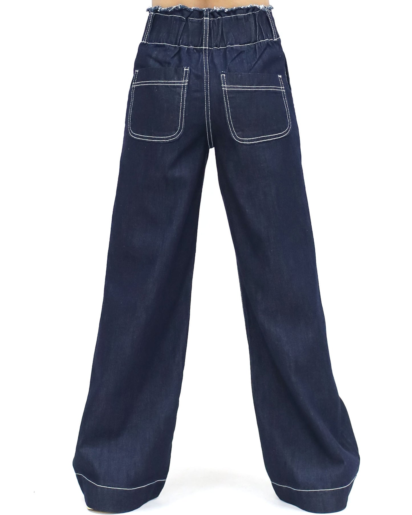 indigo denim w/ ivory line straight legs jeans