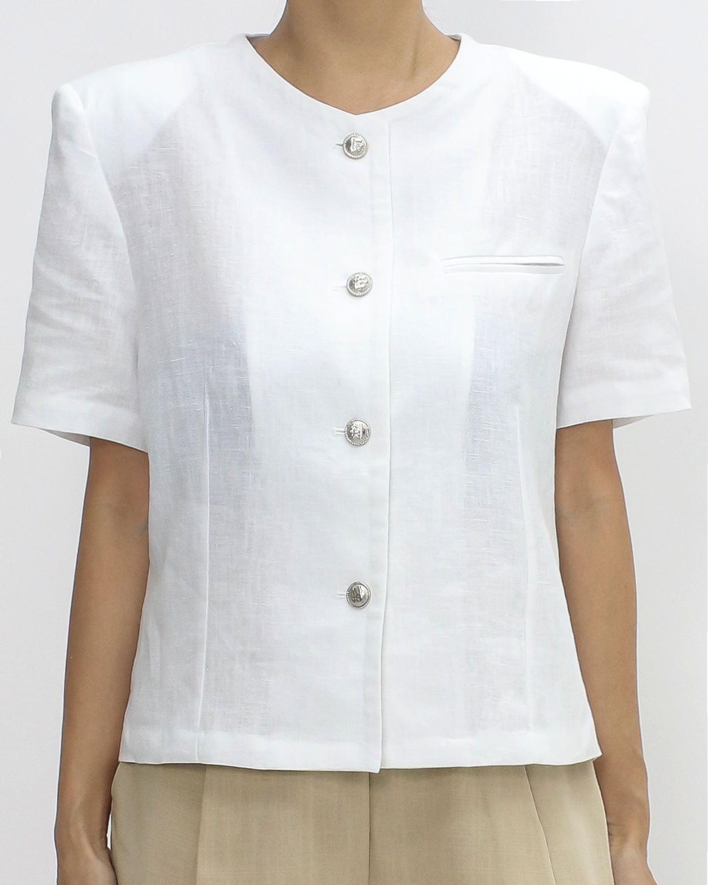 ivory shoulder pads linen jacket