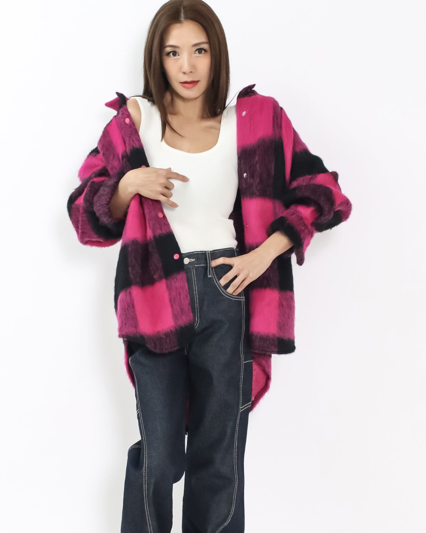 pink & black checkers wool blended shirt *pre-order*
