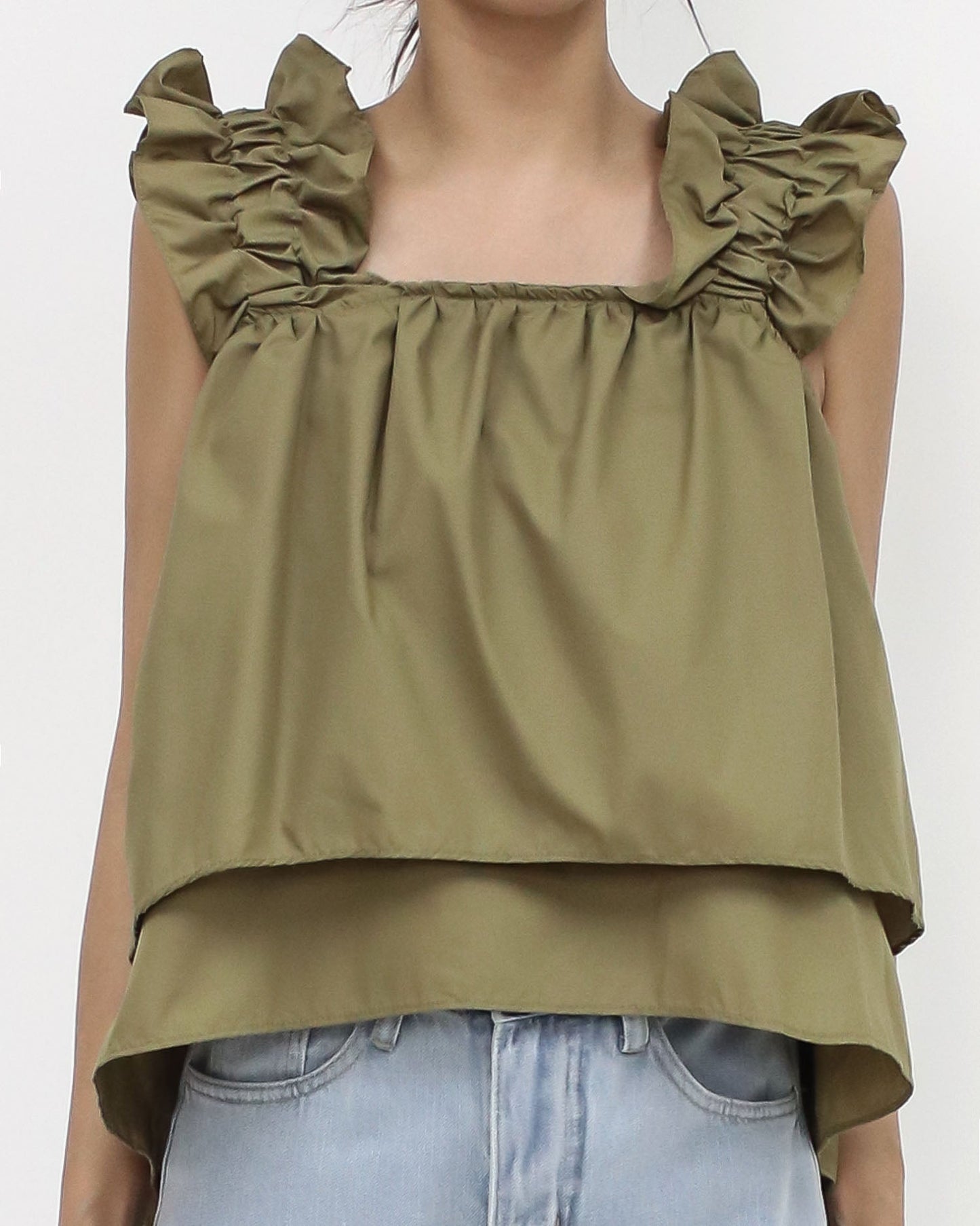 Green layer ruffles stripes vest *pre-order*