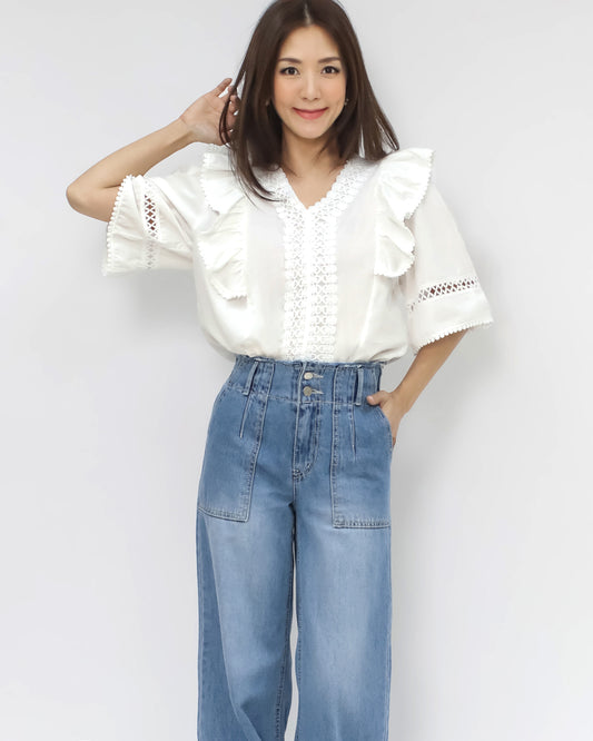 ivory crochet ruffles shirt top