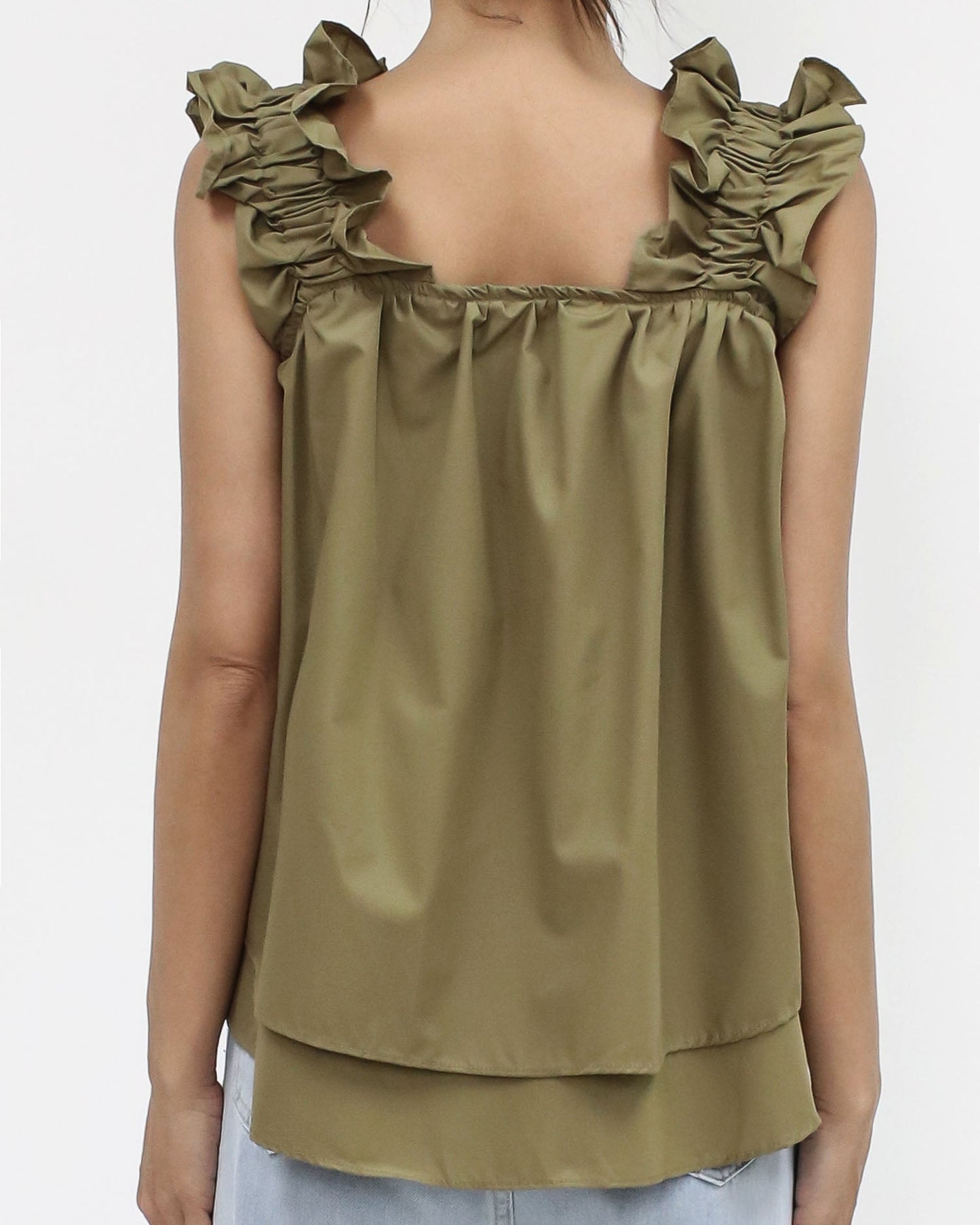 Green layer ruffles stripes vest *pre-order*