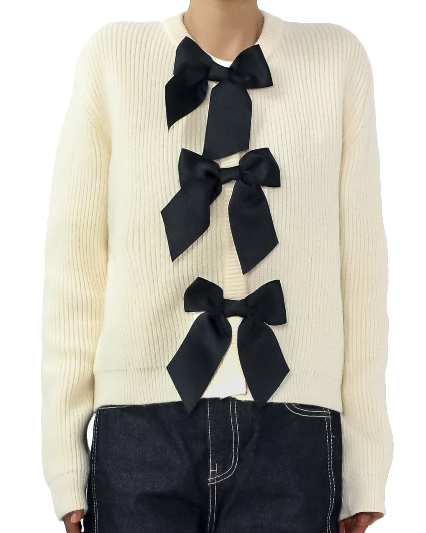 ivory w/ black satin bows knitted cardigan *pre-order*