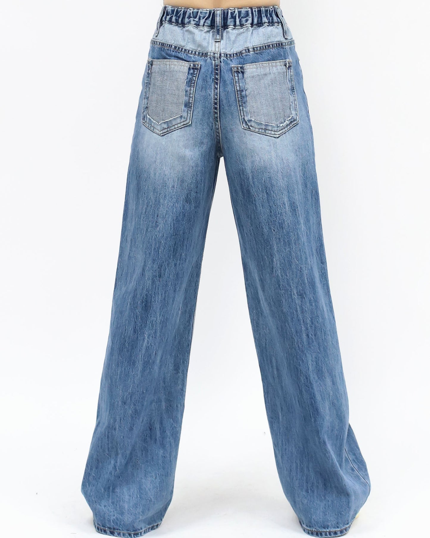 contrast washed blue denim straight legs jeans