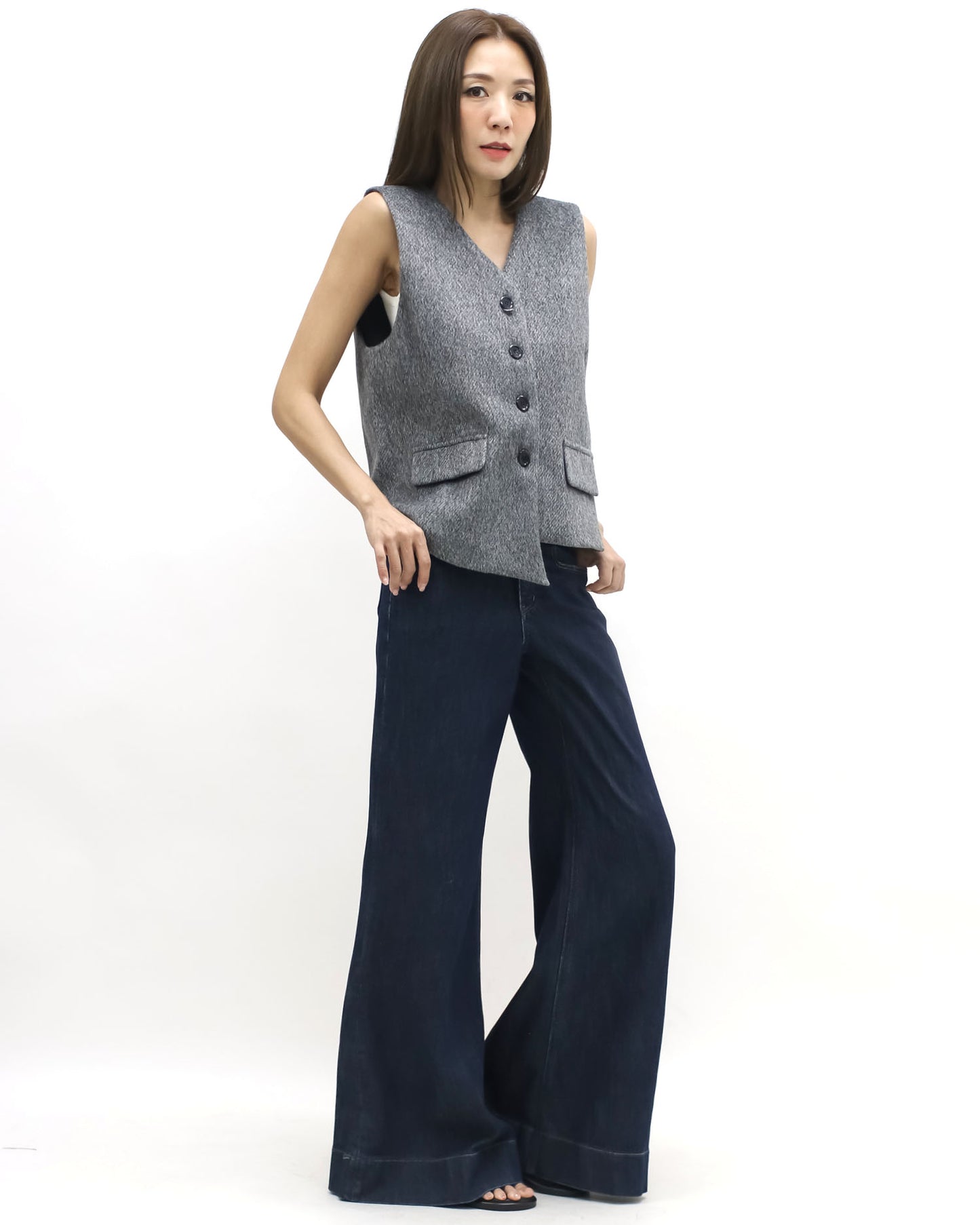 grey wool blended asymmetric vest jacket