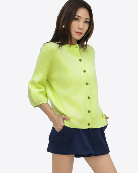 neon yellow balloon sleeves knitted cardigan *pre-order*