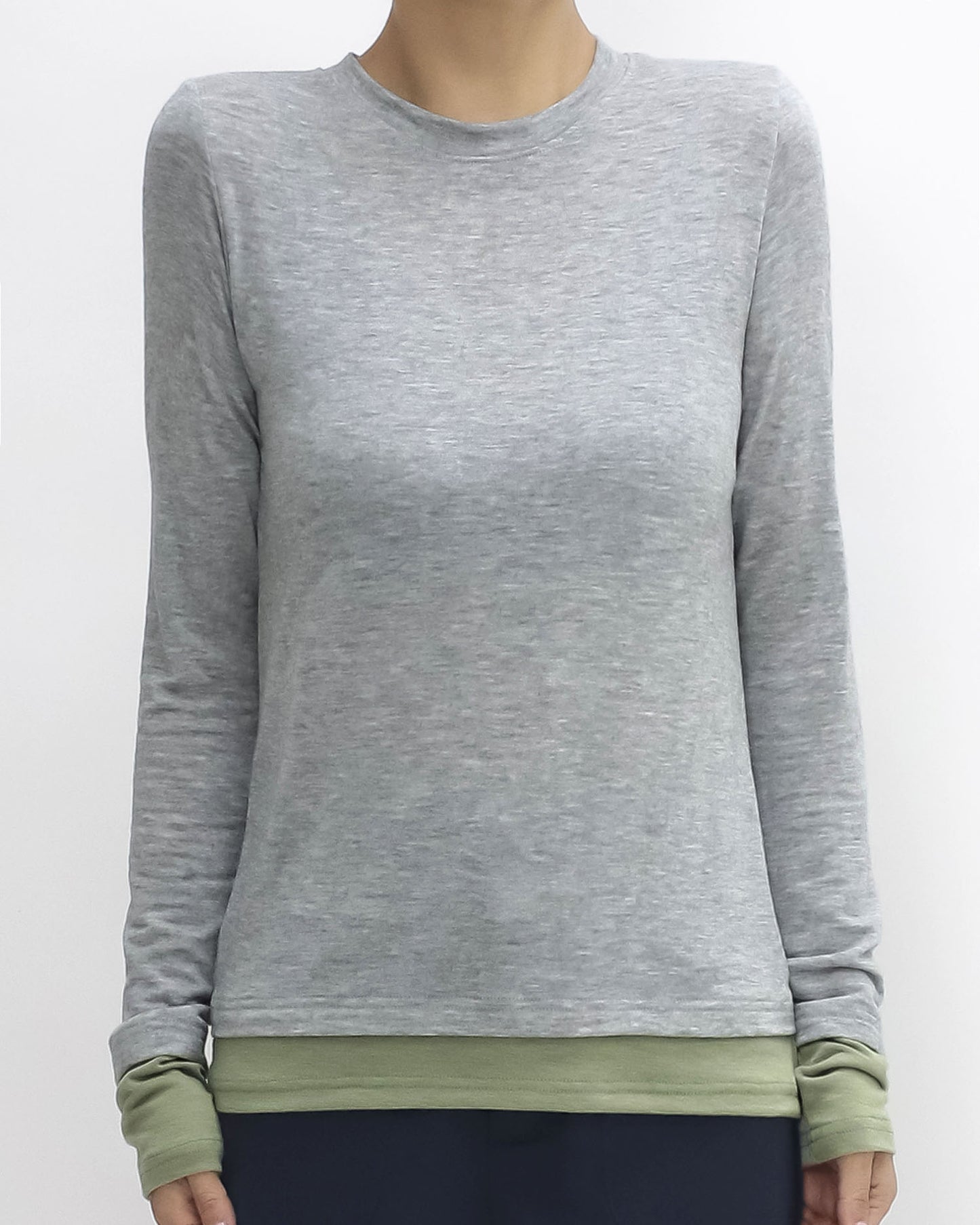 grey & green contrast long sleeves tee