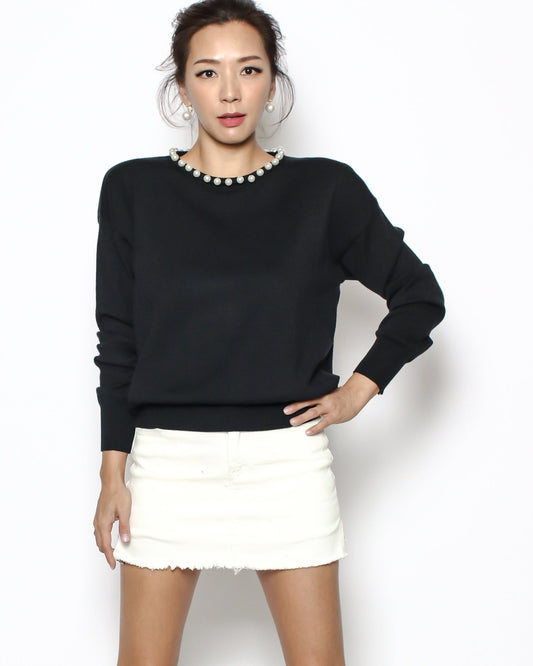 black pearls neckline knitted top *pre-order*