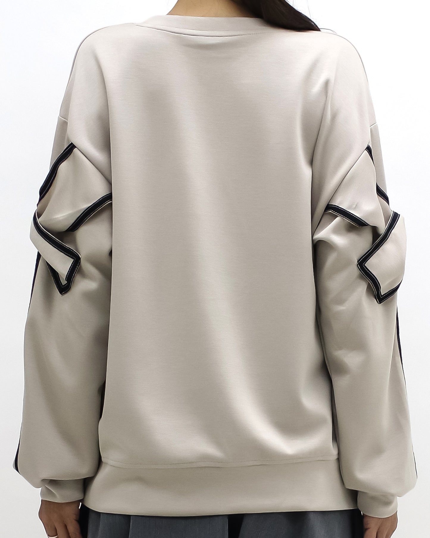 beige bows sleeve soft neoprene sweatshirt