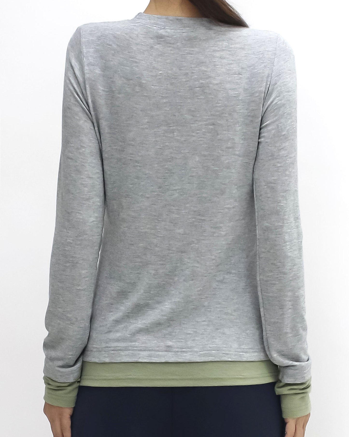 grey & green contrast long sleeves tee