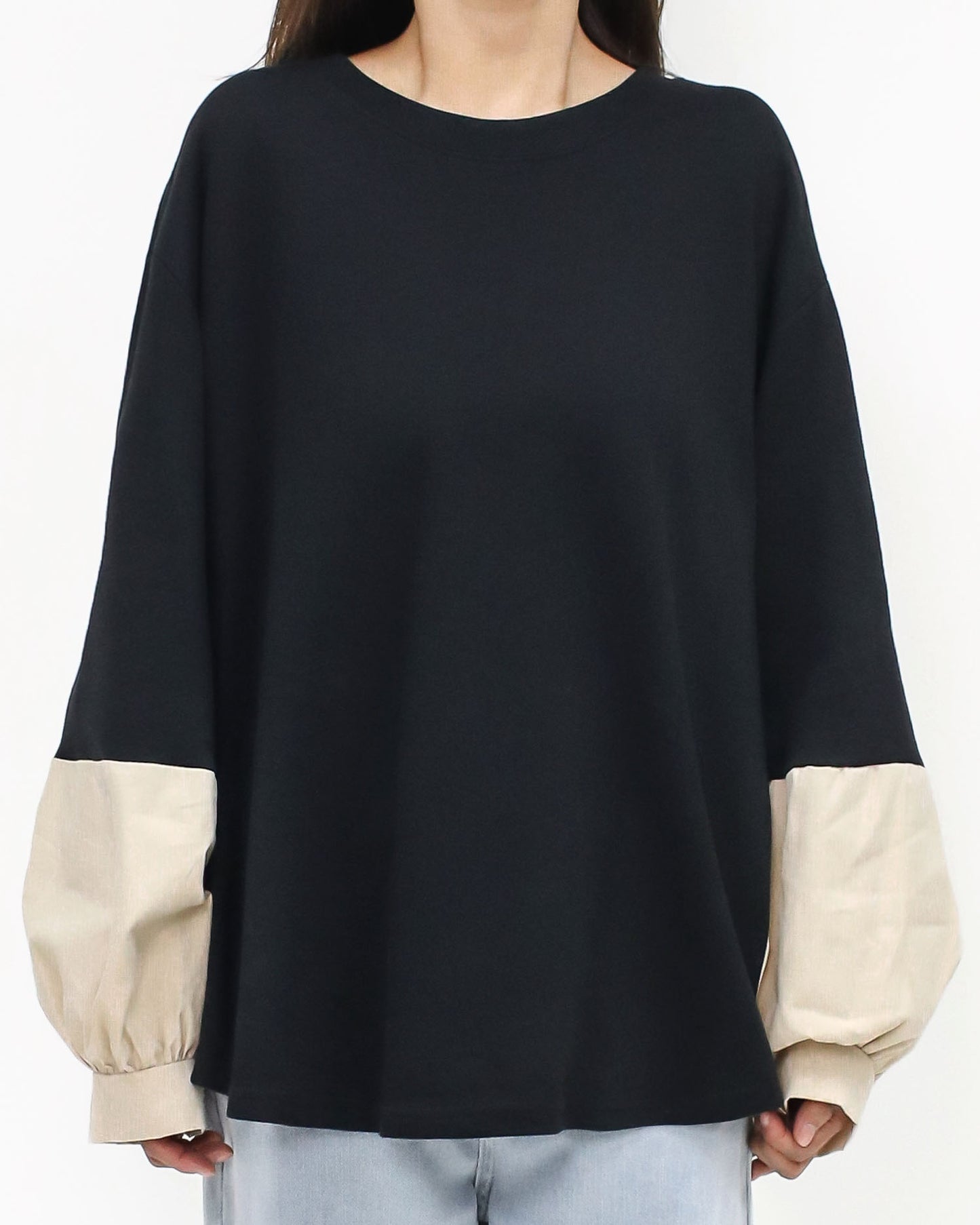 black sweat & beige shirt contrast top *pre-order*