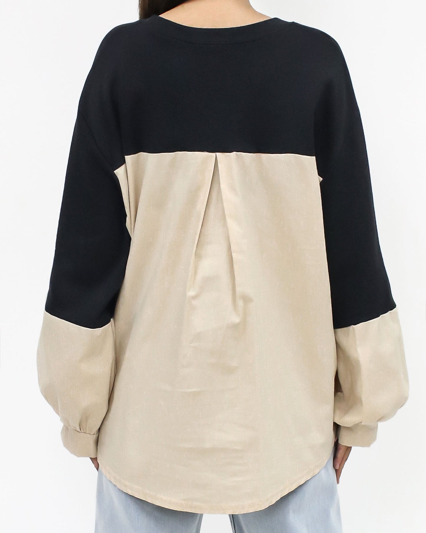 black sweat & beige shirt contrast top *pre-order*