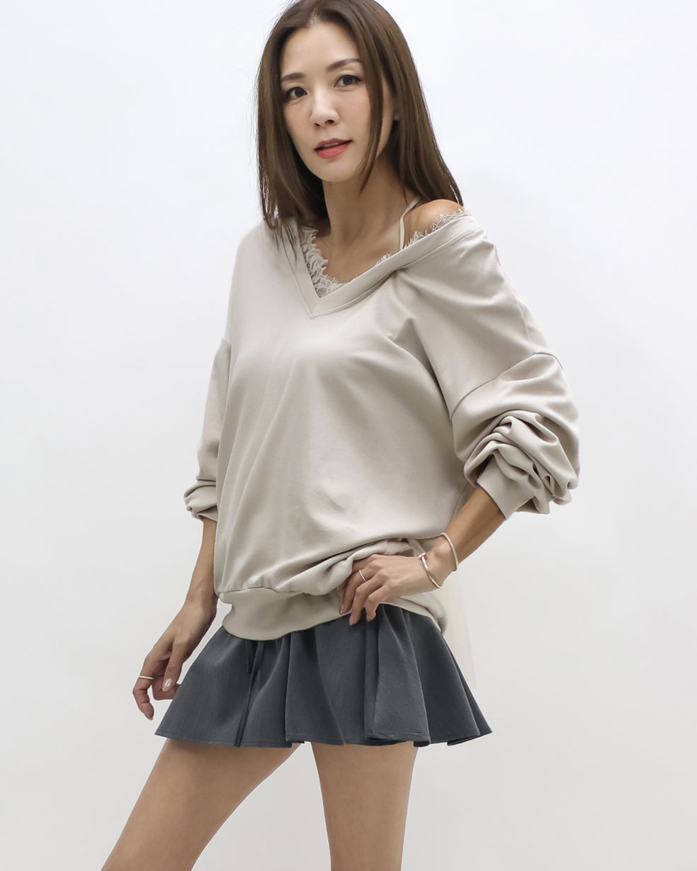 beige w/ mesh bow back soft sweatshirt