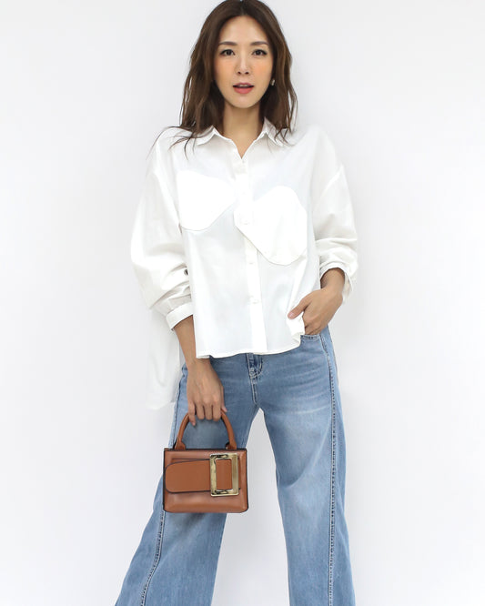 ivory patchwork front shirt