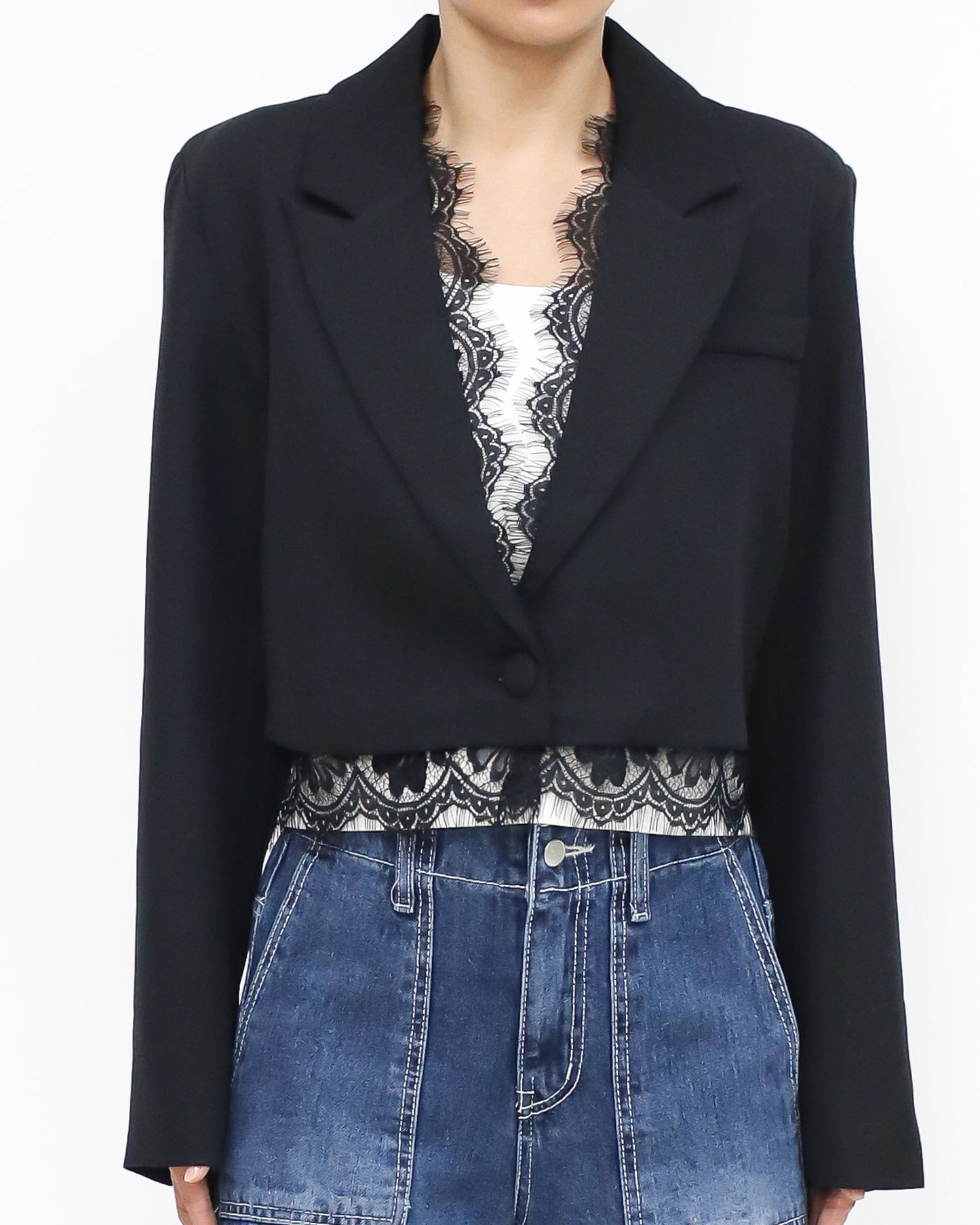 black lace trim cropped blazer *pre-order*