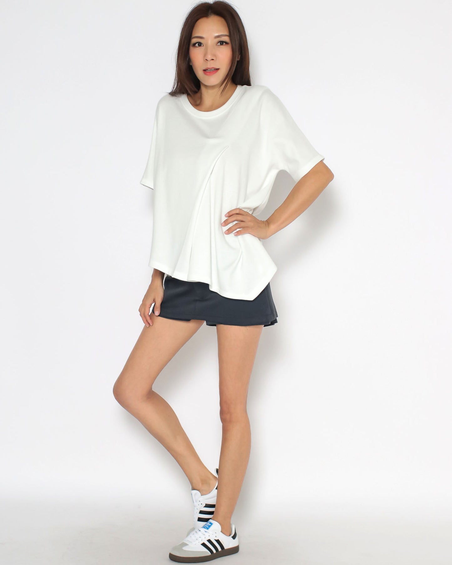 ivory pleats asymmetric hem tee *pre-order*