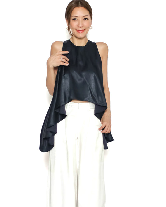 navy satin asymmetric hem vest