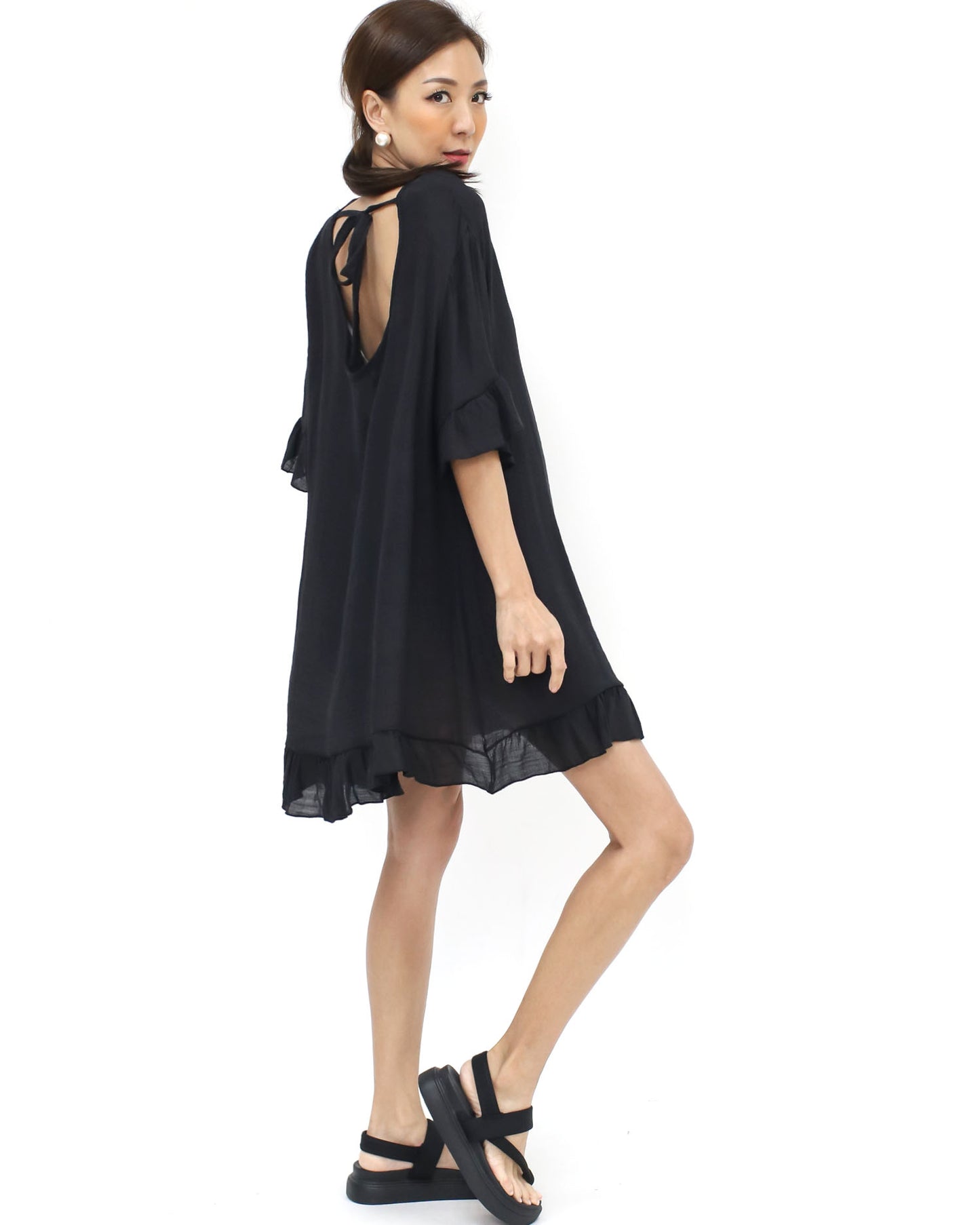 black soft ruffles hem cover up dress *pre-order*