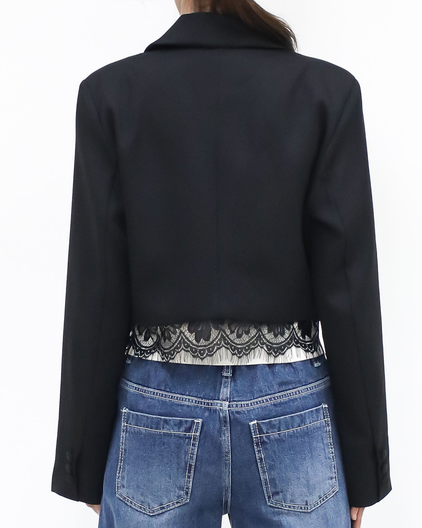 black lace trim cropped blazer *pre-order*