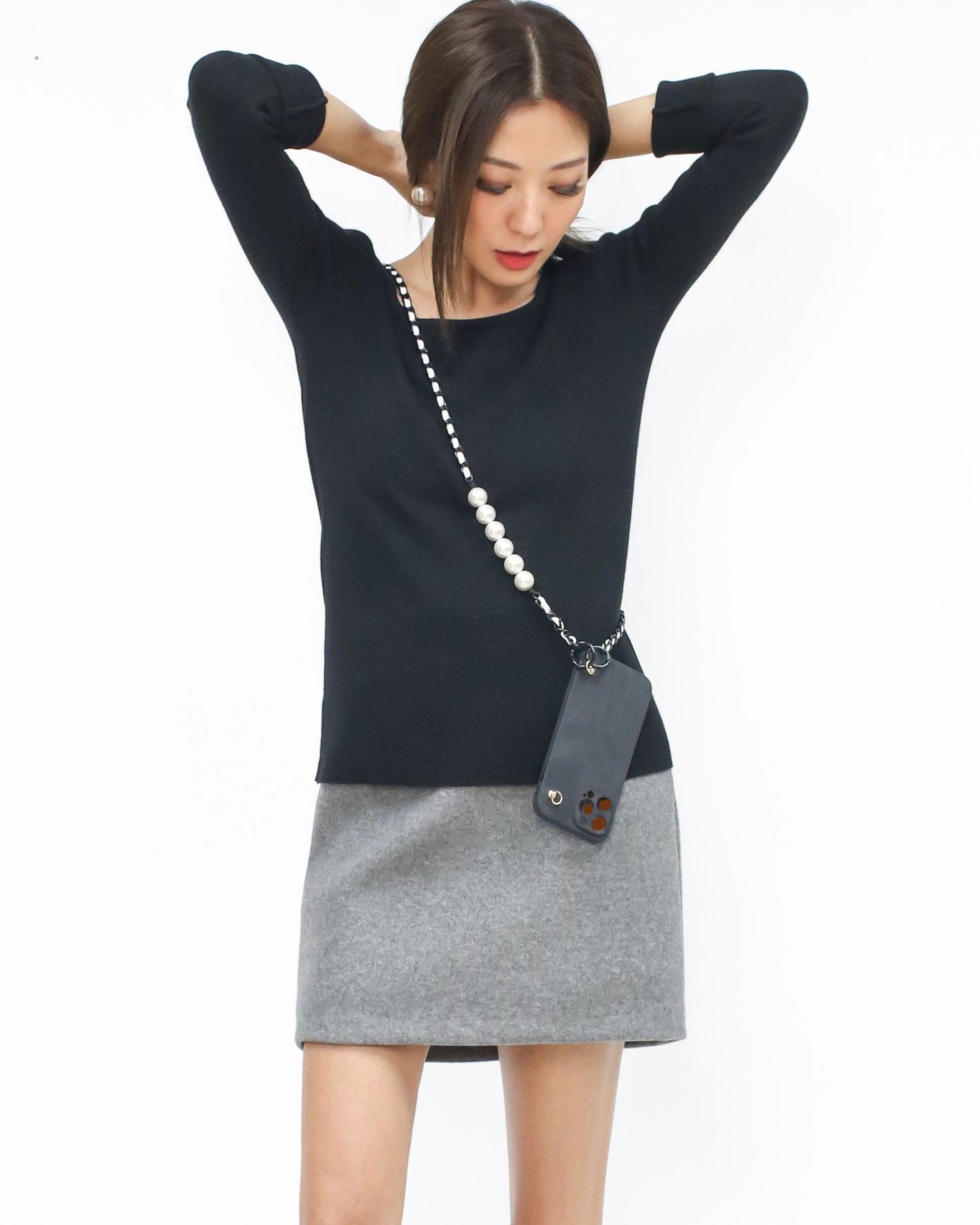 black basic U neck knitted top *pre-order*