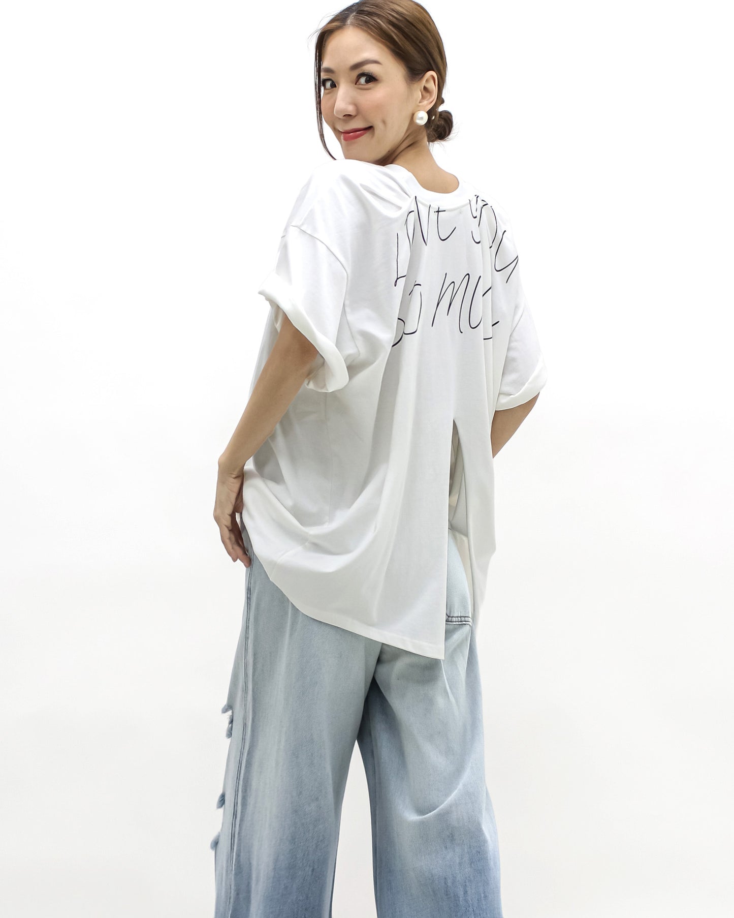 ivory printed back drop off tee