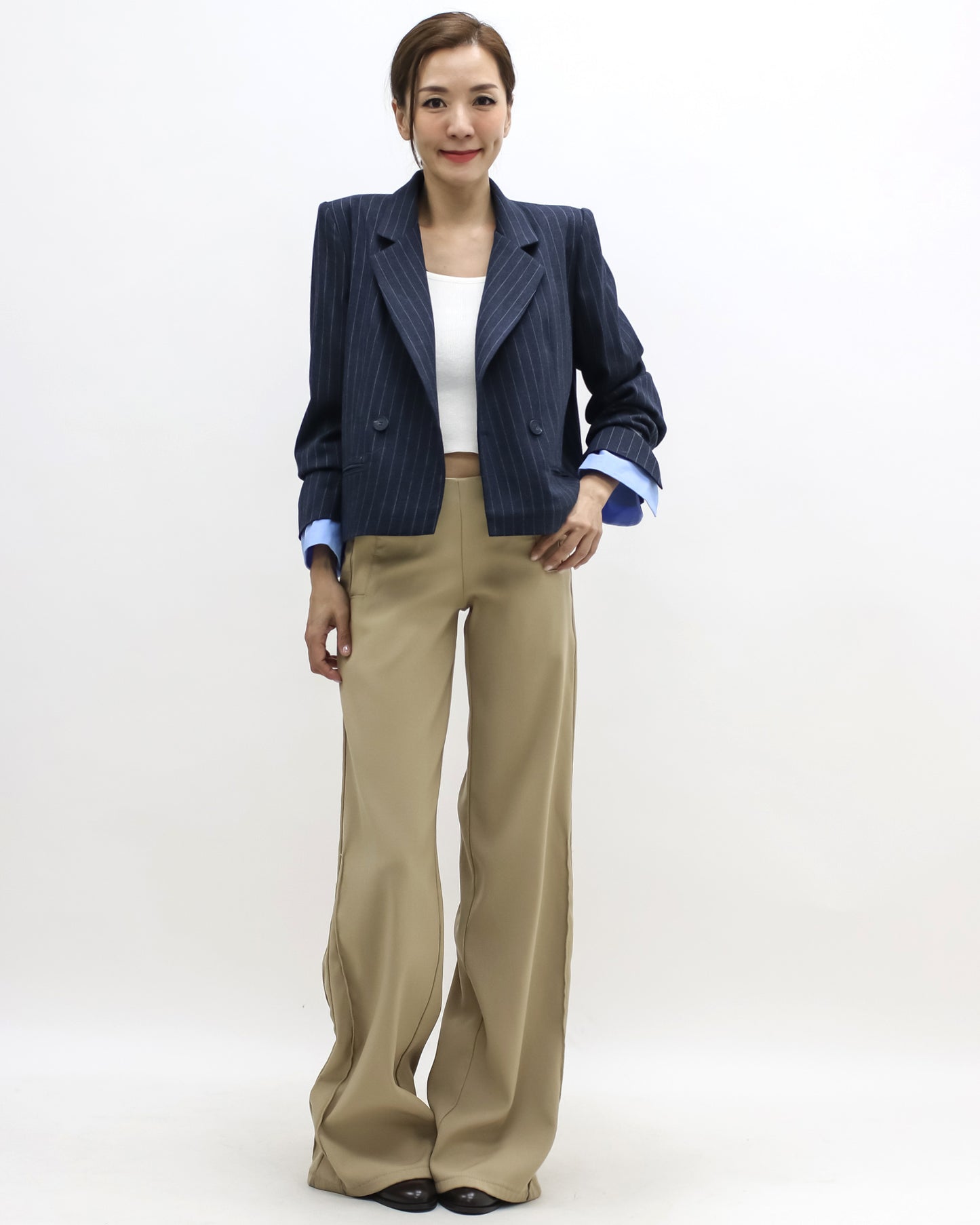 navy stripes w/ blue shirt cuffs blazer