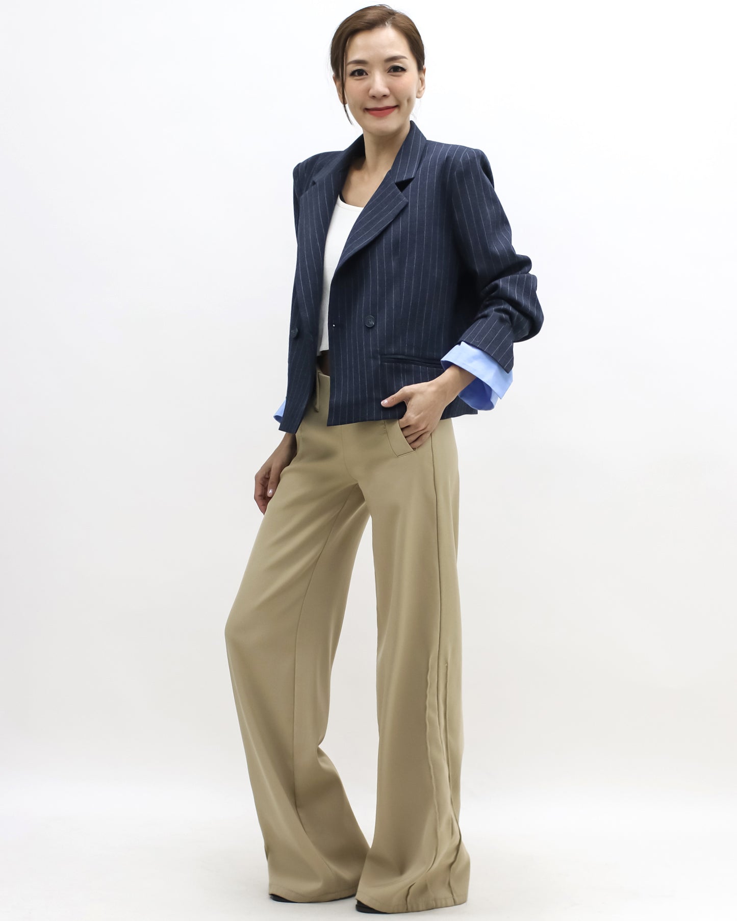 navy stripes w/ blue shirt cuffs blazer