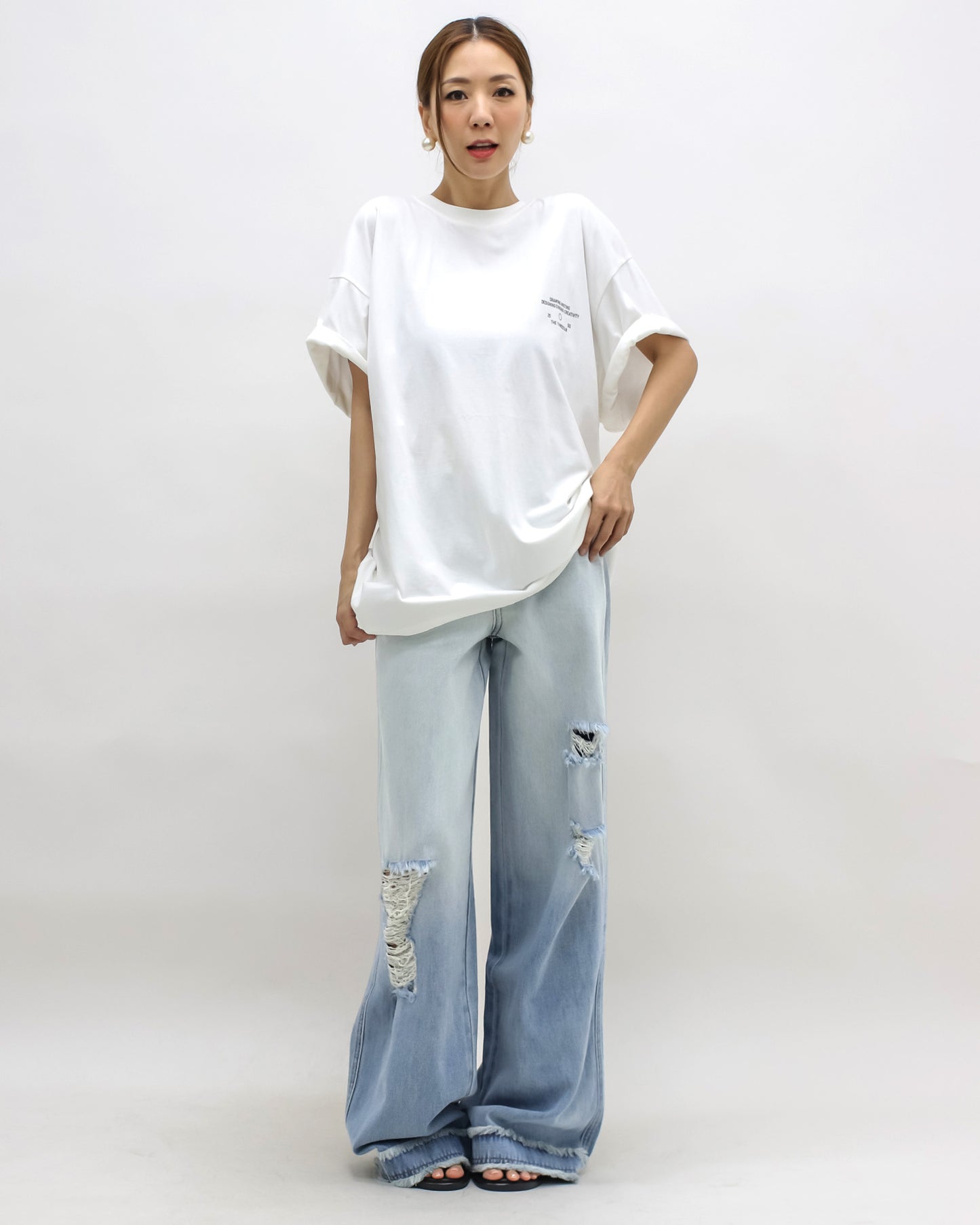 ivory printed back drop off tee