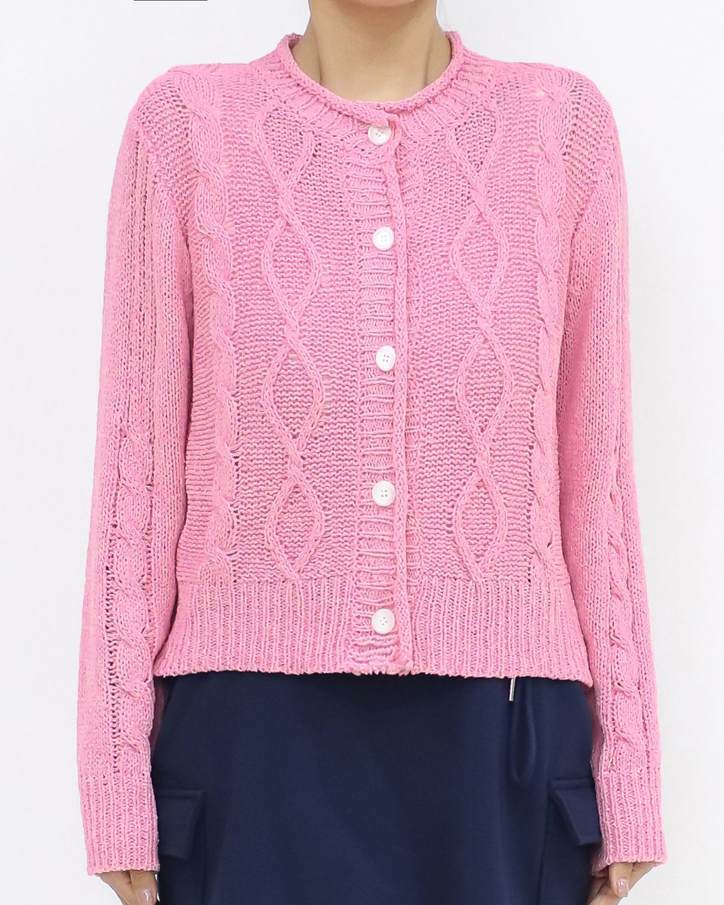 pink twisted fine knitted cardigan