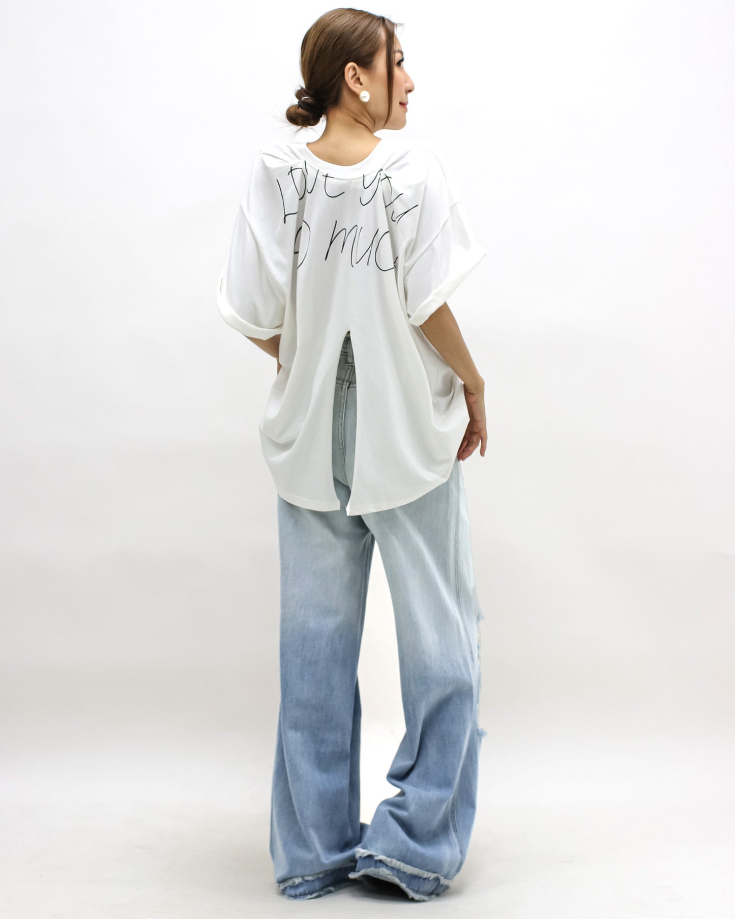 ivory printed back drop off tee