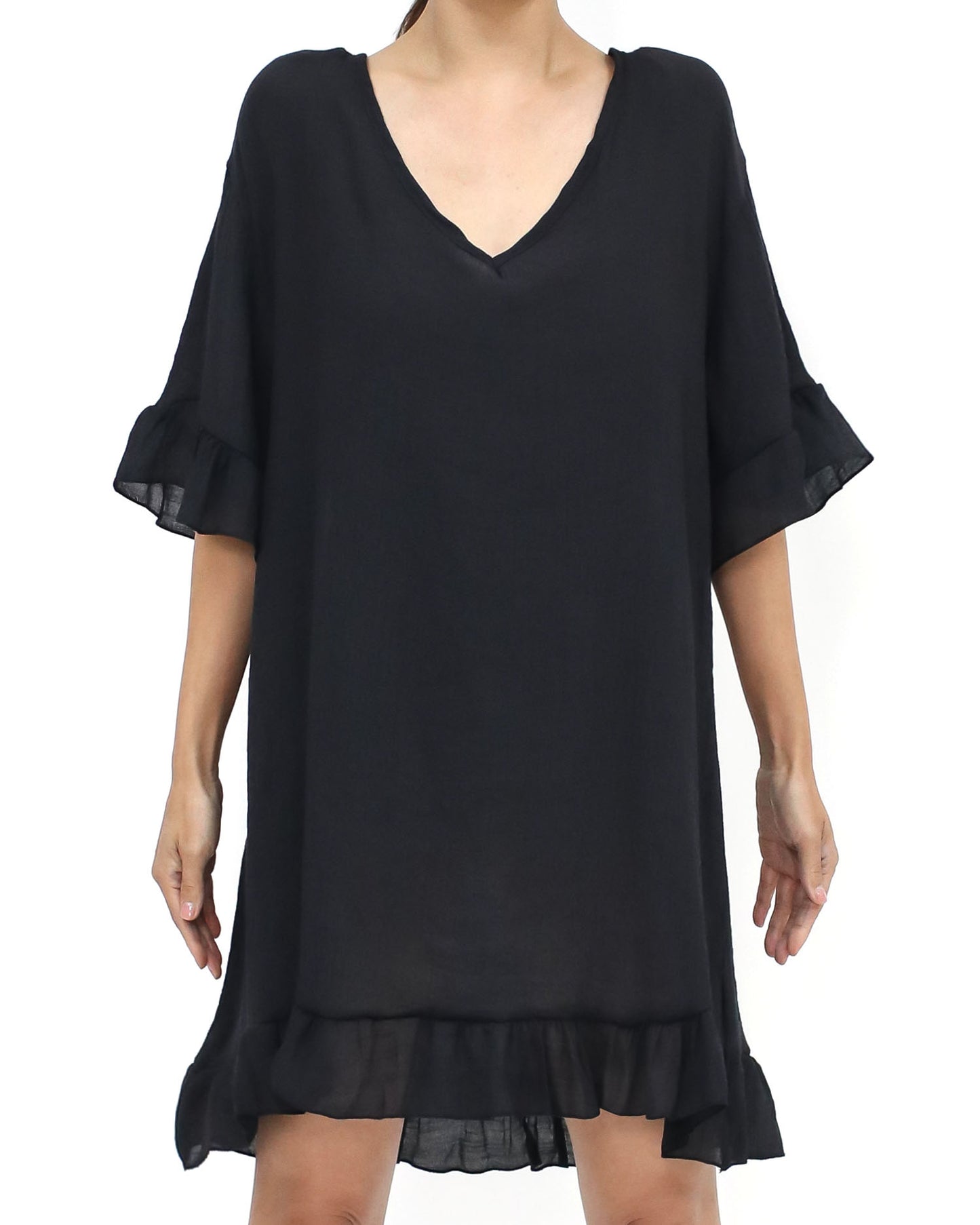 black soft ruffles hem cover up dress *pre-order*