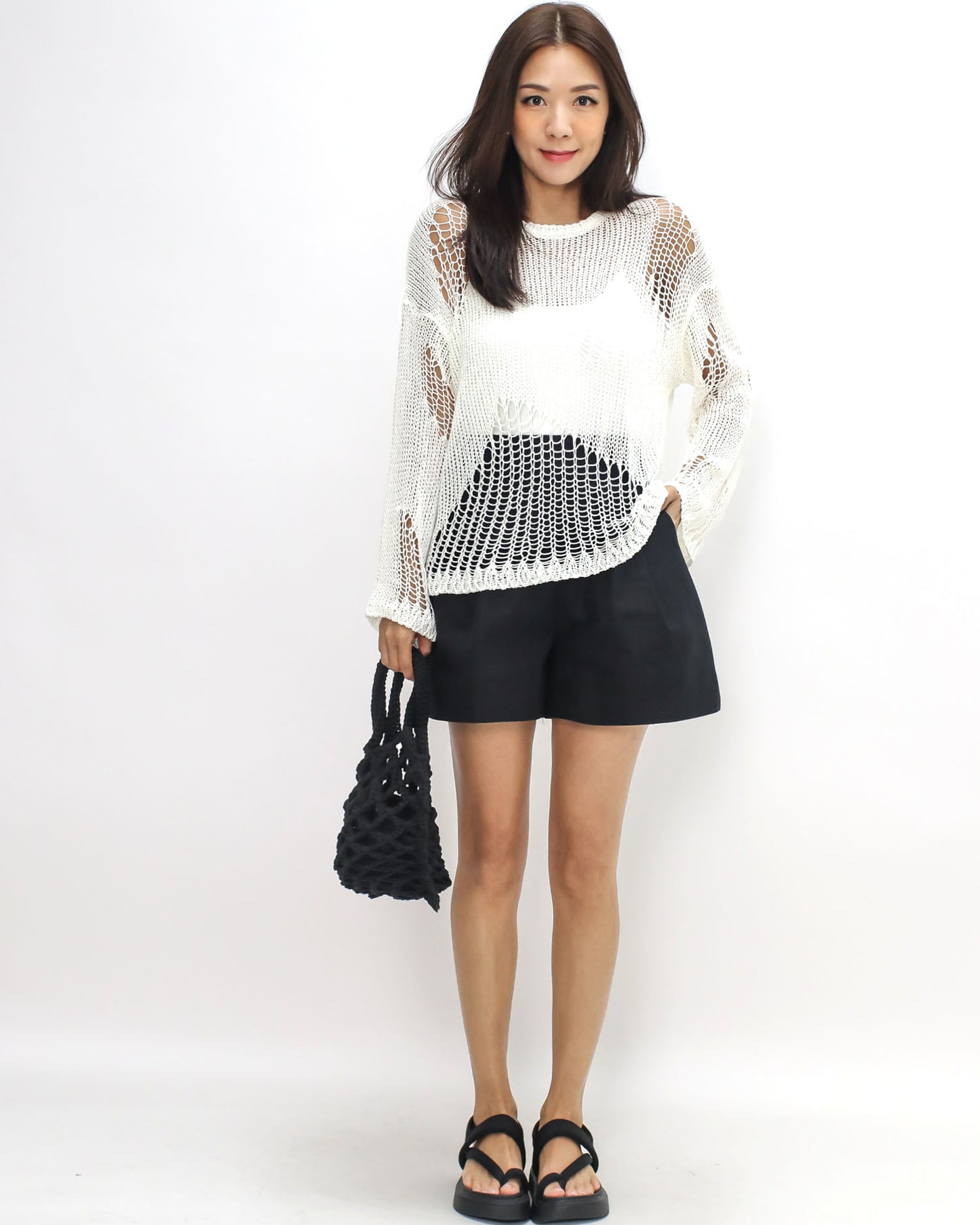 ivory cage crochet knitted top *pre-order*