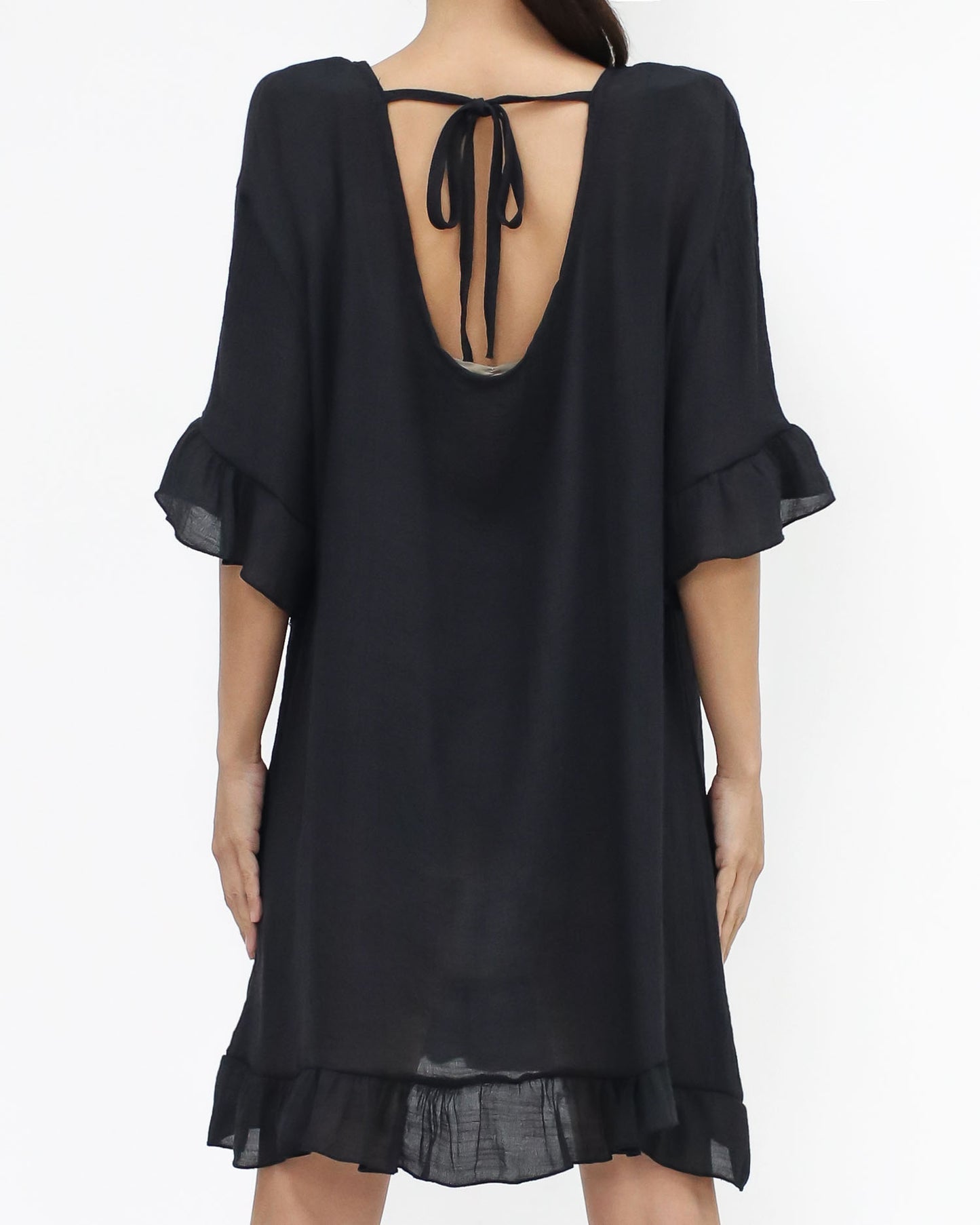 black soft ruffles hem cover up dress *pre-order*