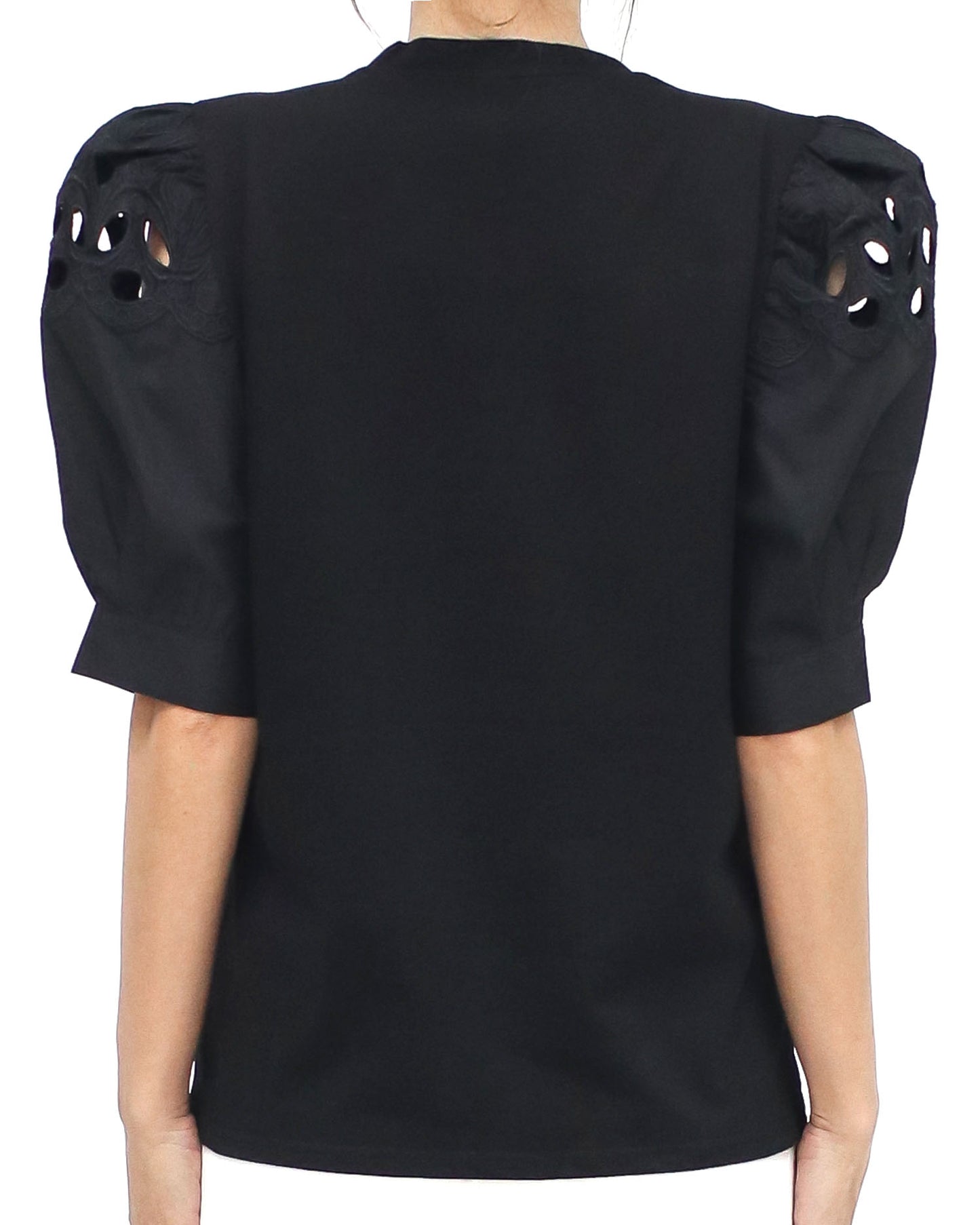 black crochet puff sleeves tee *pre-order*