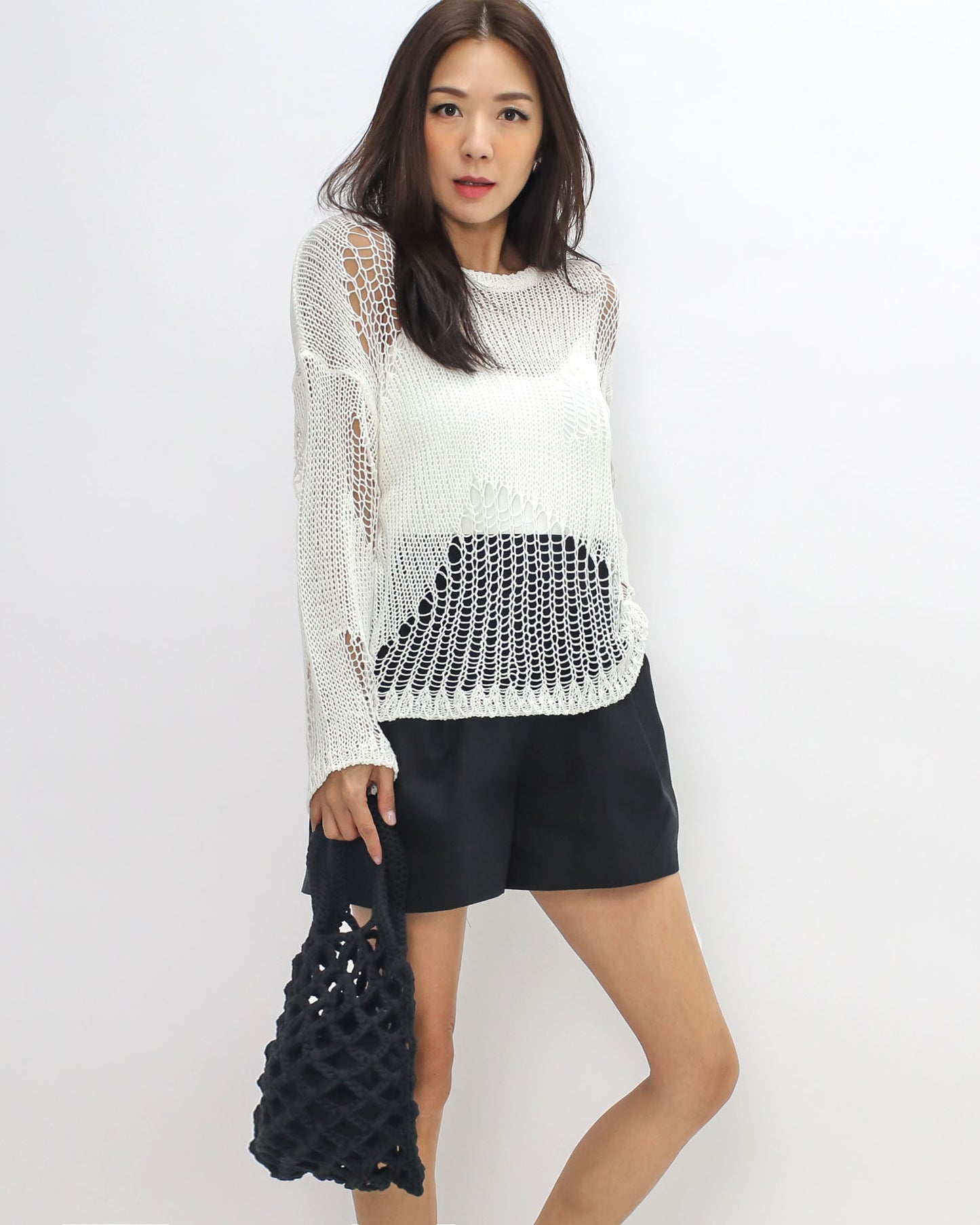 ivory cage crochet knitted top *pre-order*